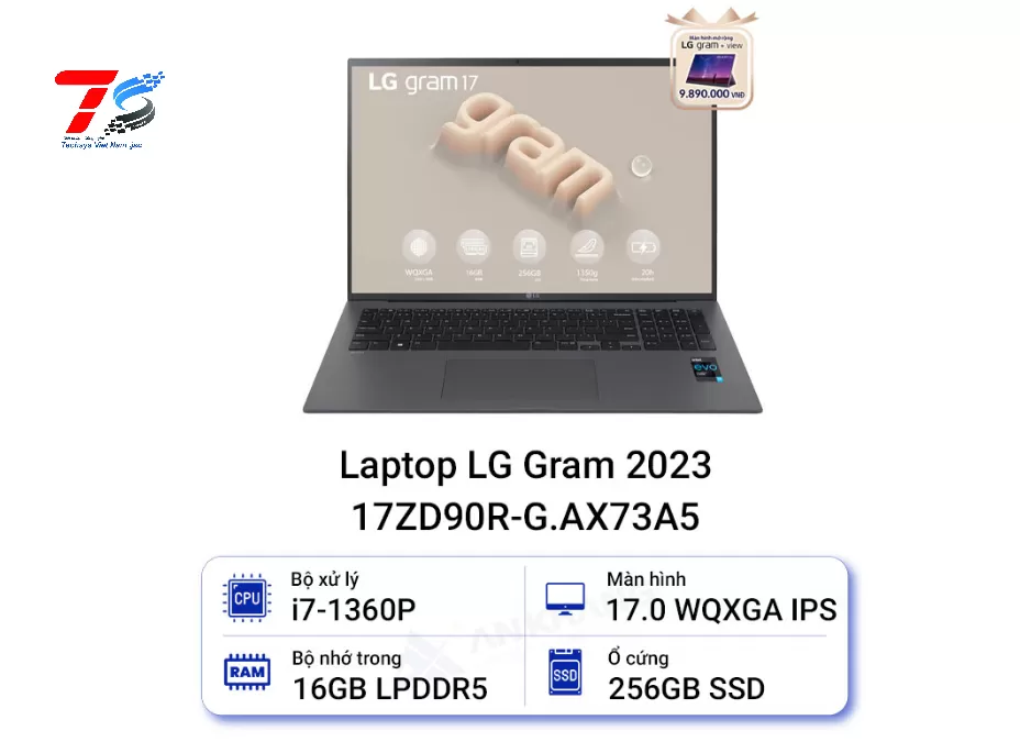 Laptop LG Gram 2023 17ZD90R-G.AX73A5 (Core i7-1360P | 16GB | 256GB | 17 inch WQXGA | Grey)